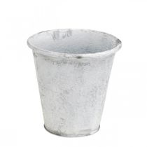 Artikel Vat met ornamenten, plantenpot, metalen pot wit Ø18.5cm H18cm