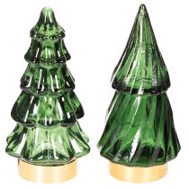 Artikel Glazen kerstboom met ledverlichting, tafeldecoratie, kerst, 13 cm, 2 stuks