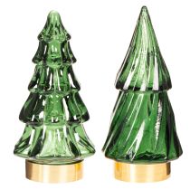 Artikel Glazen kerstboom met ledverlichting, tafeldecoratie, kerst, 13 cm, 2 stuks
