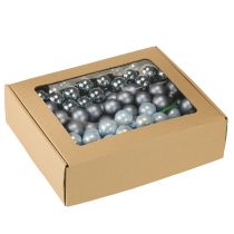 Artikel Mini glazen kerstboomballen, gespiegelde bessen, blauwe tinten, 25 mm, 140 stuks