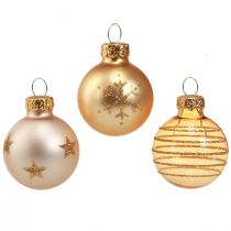 Artikel Mini kerstboomballen glas helder goud parel Ø3cm 9 st