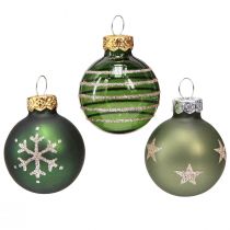 Artikel Mini kerstboomballen van glas in groen goud Ø3cm 9 st
