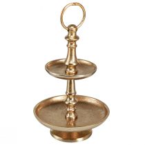 Artikel Mini etagère metalen decoratie goud mat 2-laags tafeldecoratie H22cm