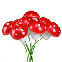 Artikel Mini paddenstoelen op draad rood witte decoratieve paddenstoelen Ø2cm 48 st