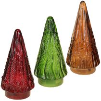 Artikel Mini glazen kerstboom LED rood groen bruin 18cm 3 stuks