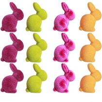 Artikel Mini Bunnies Kleurrijke Paashazen Gevlokt Assortiment – 2e keus – H6cm 12 stuks