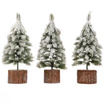 Artikel Mini kerstboom houten voet groen wit Ø8cm H18cm 3st