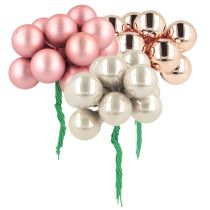 Artikel Mini kerstballen glas spiegel bessen roze crème Ø20mm 140 stuks