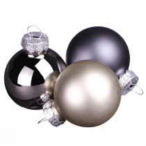 Artikel Mini kerstballen antraciet glazen bollen Ø3cm 22 st