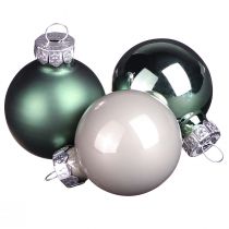 Artikel Mini kerstballen glas groen parelmoer grijs Ø3cm 22 st