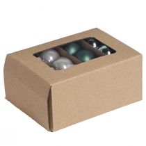 Artikel Mini kerstballen glas groen parelmoer grijs Ø3cm 22 st