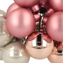 Artikel Mini kerstballen glas roze grijs draad Ø40mm 32 stuks