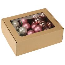 Artikel Mini kerstballen glas roze grijs draad Ø40mm 32 stuks