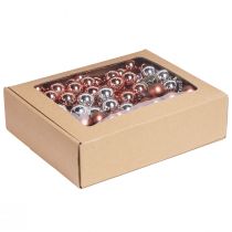 Artikel Mini kerstballen, zilverkleurig abrikooskleurig, draad, Ø25mm, 140 stuks