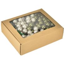 Artikel Mini kerstballen op draadglas groen zilver 2,5cm 140 stuks