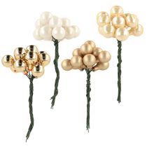 Artikel Mini kerstballen op draad goud, crème Ø1,5cm 140 stuks