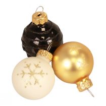 Artikel Mini kerstballen glas wit zwart goud Ø3cm 9 st