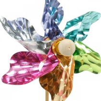 Mini-pinwheel, feestdecoratie, molen op de staaf kleurrijk, decoratie voor in de tuin, bloemplug Ø8,5cm 12st