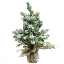 Mini kerstboom in een zak besneeuwd Ø25cm H42cm