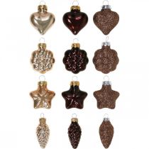 Mini Kerstboomdecoratie mix glas bruin gesorteerd 4cm 12st