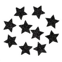 Mini glitter ster zwart 2,5 cm 48 st
