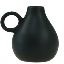 Mini keramische vaas zwart handvat keramische decoratie H8,5cm