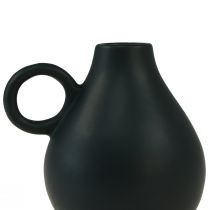 Artikel Mini keramische vaas zwart handvat keramische decoratie H8,5cm