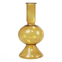 Minivaasje gele glazen vaas bloemenvaas glas Ø8cm H16,5cm