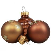 Mini kerstballen glas goudbruin glazen bollen Ø3cm 9st