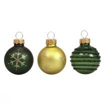 Mini kerstballen glas groen goud glazen bollen Ø3cm 9st