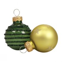 Mini kerstballen glas groen goud glazen bollen Ø3cm 9st