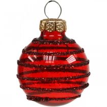 Mini kerstballen rood mix echt glas Ø3cm 9st
