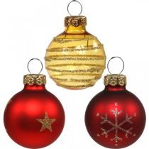 Mini kerstballen rood/geel mix echt glas Ø3cm 9st