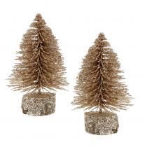 Mini kerstboom goud met glitter 6st