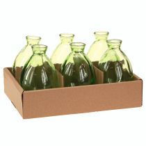 Artikel Mini vaasjes glas bolvormige glazen vazen groen getint H12cm 6 stuks