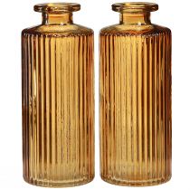 Artikel Mini vaasjes van glas oranje met groeven decoratie H13cm 6 stuks