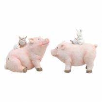 Artikel Decoratief figuur set varkentje met dierenvrienden 9,3 cm × 7,5 / 8,5 cm 2st