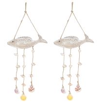 Artikel Mobiele Maritieme Houten Visschelpen Natuurlijk Wit L20cm 2st