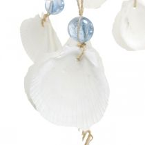 Mobiele schelpen windgong maritiem decoratie om op te hangen wit, blauw 46cm