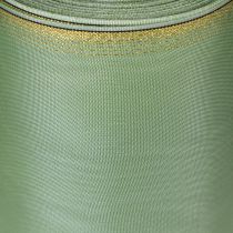 Artikel Moiré kranslint saliegroen met gouden rand - 175 mm x 25 m - decoratief lint voor bloemstukken en feestelijke gelegenheden