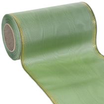 Artikel Moiré kranslint saliegroen met gouden rand - 175 mm x 25 m - decoratief lint voor bloemstukken en feestelijke gelegenheden