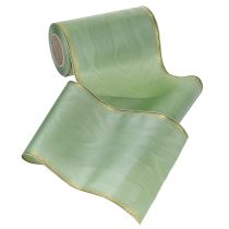 Artikel Moiré kranslint saliegroen met gouden rand - 175 mm x 25 m - decoratief lint voor bloemstukken en feestelijke gelegenheden