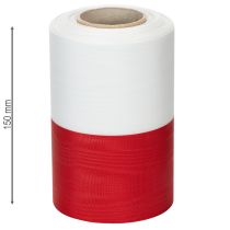 Artikel Moiré kranslint, rouwlint wit-rood, decoratief lint 150mm, gedenklint rouwbloem, acetaat taft 25m