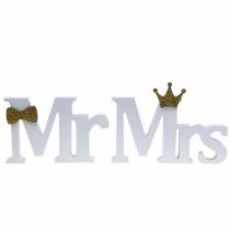 Sierletters Mr &amp; Mrs hout wit, goud gesorteerd H11/13,cm set van 4