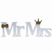 Artikel Sierletters Mr &amp; Mrs hout wit, goud gesorteerd H11/13,cm set van 4