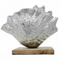Artikel Shell om op te zetten, maritieme metalen decoratie met houten voet zilver, naturel 16 × 19cm