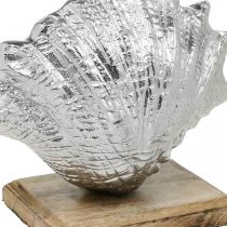 Artikel Shell om op te zetten, maritieme metalen decoratie met houten voet zilver, naturel 16 × 19cm