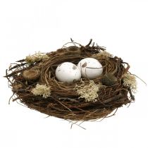Paasnest met eieren kunst natuur, wit Paastafeldecoratie Ø19cm