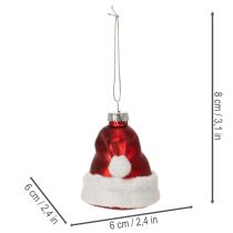 Artikel Kerstbal met kerstmuts van glas, 8 cm, 6 stuks