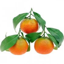 Decoratief fruit, sinaasappels met bladeren, kunstvruchten H9cm Ø6,5cm 4st